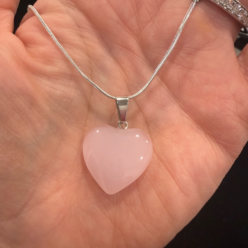 💕Elegant Pink Heart Pendant Necklace with 20” 925 Sterling Silver Chain